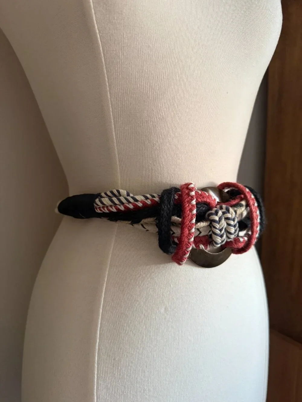 Zara Boho Braided Rope Waist Belt | Wood Ring Knot Statement Belt